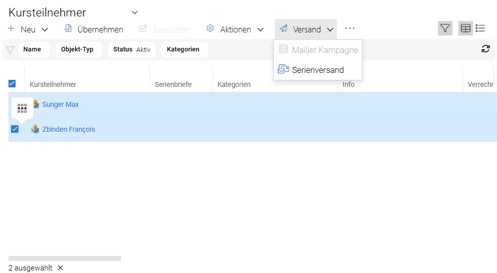 Kursteilnehmer Serienversand