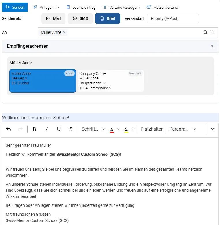 Briefversand Management