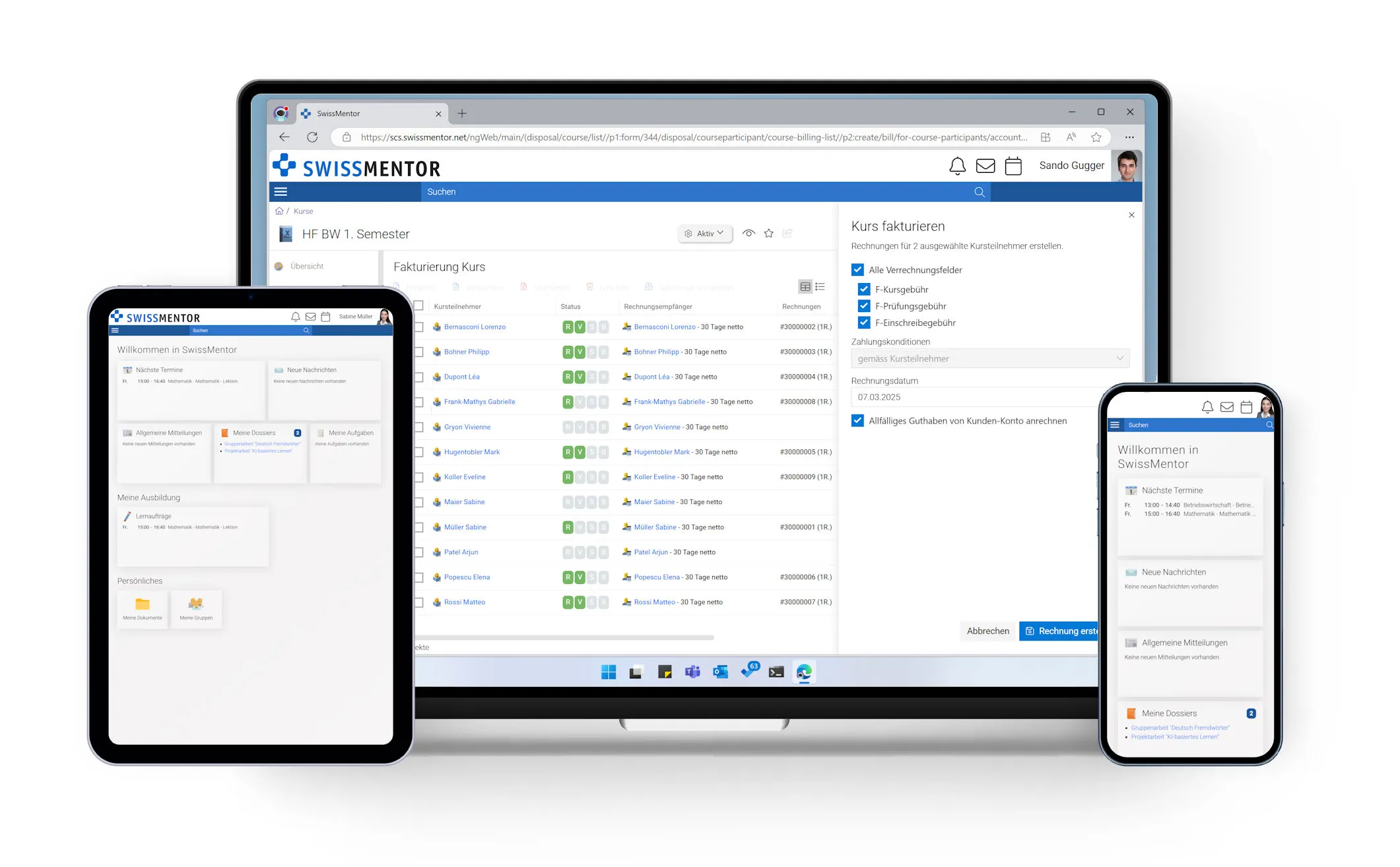 SwissMentor Dashboard Interface
